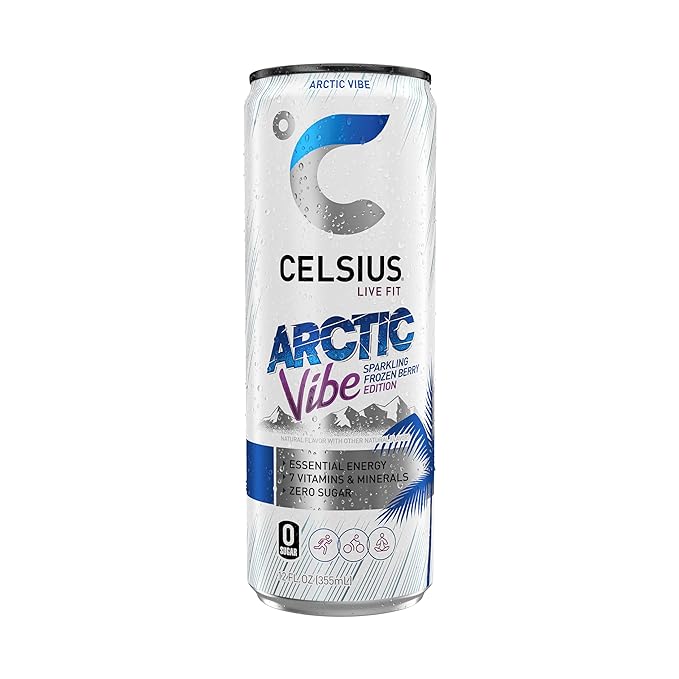 CELSIUS Arctic Vibe Sparkling Frozen Berry, Functional Essential Energy Drink, 12 Fl Oz