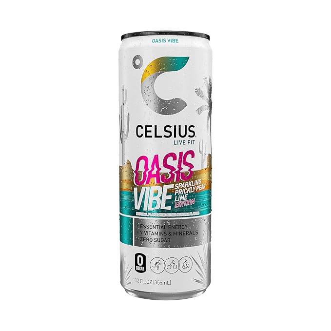 CELSIUS Sparkling Oasis Vibe, Functional Essential Energy Drink, 12 Fl Oz