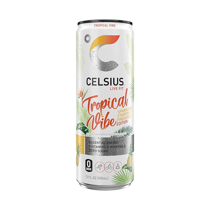 CELSIUS Sparkling Tropical Vibe, Functional Essential Energy Drink 12 Fl Oz