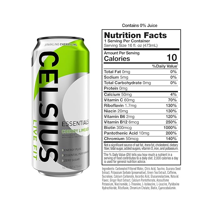 CELSIUS ESSENTIALS, Sparkling Cherry Limeade, Performance Energy Drink 16 Fl Oz