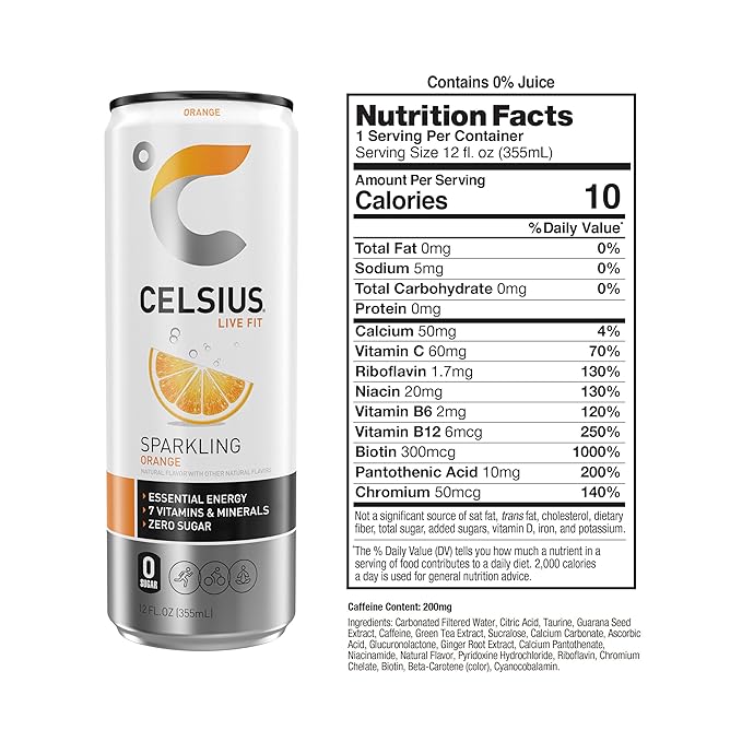 CELSIUS Sparkling Orange, Functional Essential Energy Drink 12 Fl Oz