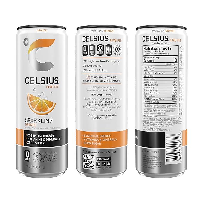 CELSIUS Sparkling Orange, Functional Essential Energy Drink 12 Fl Oz