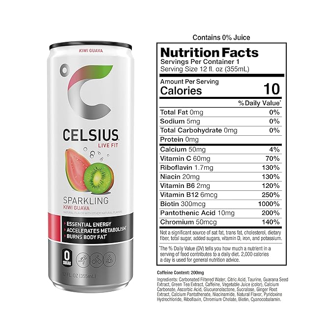 CELSIUS Sparkling Kiwi Guava, Functional Essential Energy Drink 12 Fl Oz