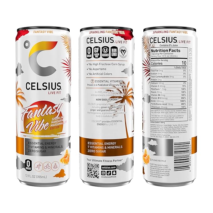 CELSIUS Sparkling Fantasy Vibe, Functional Essential Energy Drink, 12 Fl Oz