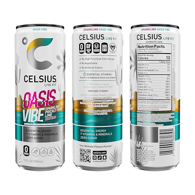 CELSIUS Sparkling Oasis Vibe, Functional Essential Energy Drink, 12 Fl Oz