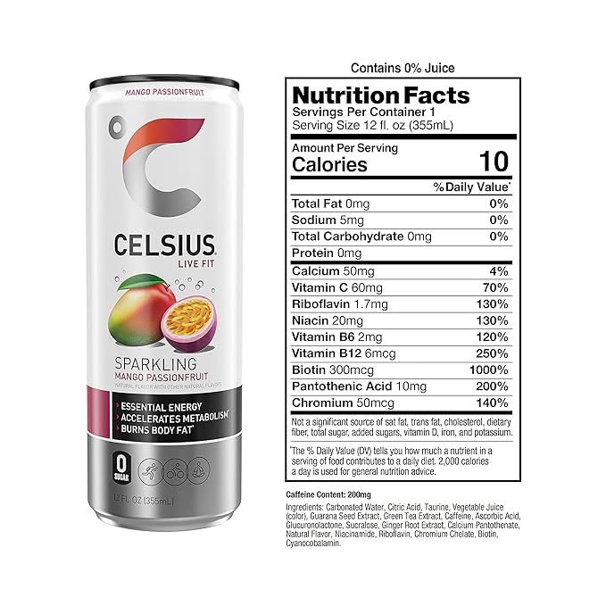 CELSIUS Sparkling Mango Passionfruit, Functional Essential Energy Drink, 12 Fl Oz