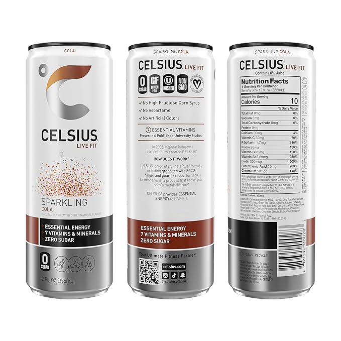 CELSIUS Sparkling Cola, Functional Essential Energy Drink 12 Fl Oz