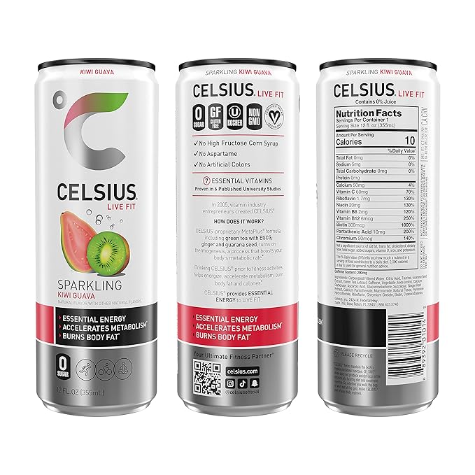 CELSIUS Sparkling Kiwi Guava, Functional Essential Energy Drink 12 Fl Oz