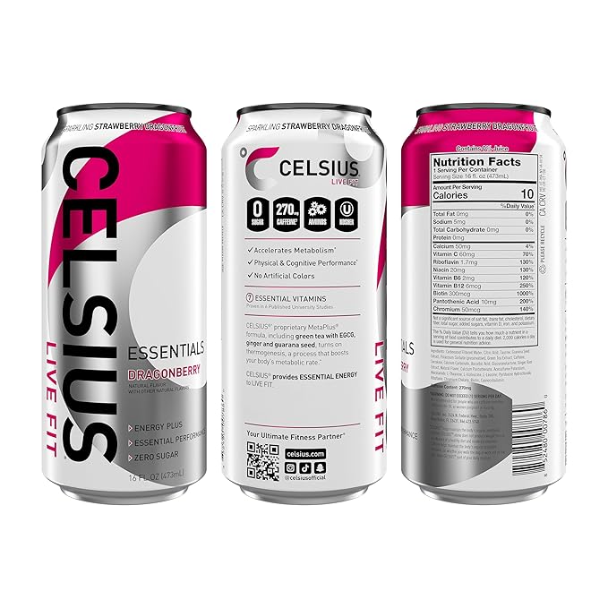 CELSIUS ESSENTIALS, Sparkling Dragonberry, Performance Energy Drink 16 Fl Oz