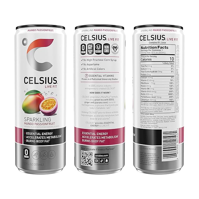 CELSIUS Sparkling Mango Passionfruit, Functional Essential Energy Drink, 12 Fl Oz