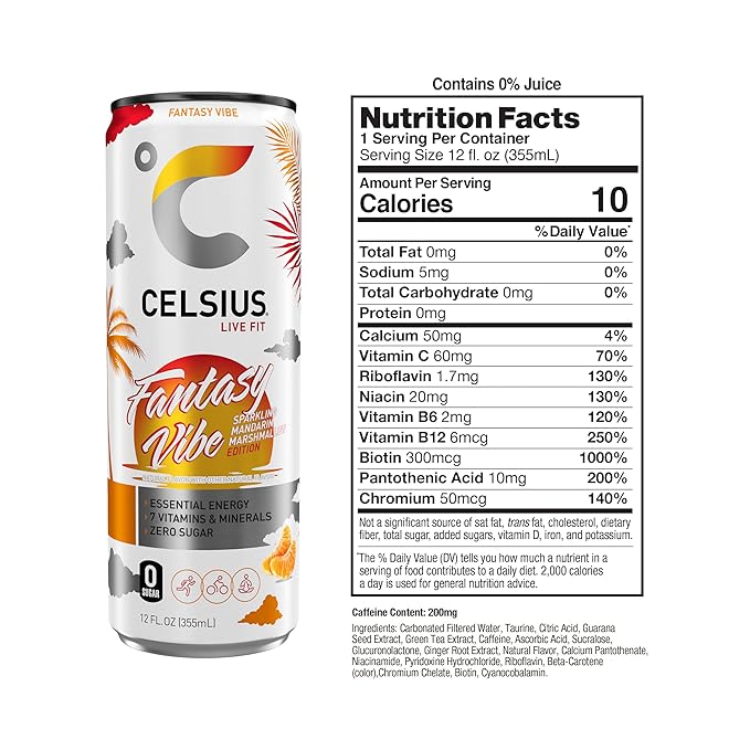 CELSIUS Sparkling Fantasy Vibe, Functional Essential Energy Drink, 12 Fl Oz